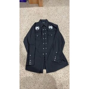 White Horse Western Style Black Shirt with Embroidered Details